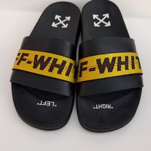 Off-White Black Slides with Yellow Strap